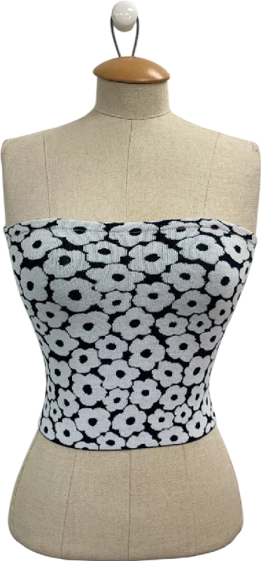 Women's Rounded Hem SweatersWhite Fox Ebony and Ivory Lucky Clover Strapless Knit Top UK S