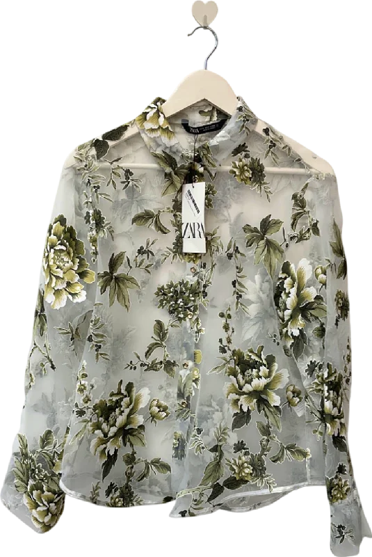 Women's Acrylic SweatersZara Floral Sheer Blouse UK L