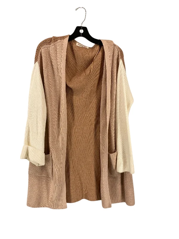 Women's Keyhole Collar SweatersCardigan By Impressions In Brown & Cream, Size: S