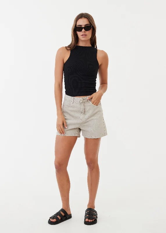 women's pajamas with moisture-wicking fabricAFENDS Womens Seventy Threes - Denim High Waisted Shorts - Faded Cement