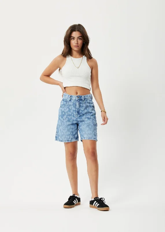 women's pajamas with cozy footiesAFENDS Womens Fink Emilie - Denim Carpenter Shorts - Worn Blue Daisy