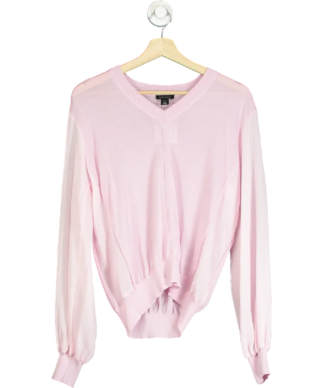 Women's Boat Neck SweatersKaren Millen Pink Knit Sheer Sleeve Top UK XS