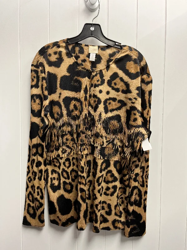 Women's Narrow Collar SweatersCardigan By Chicos In Animal Print, Size: Xl