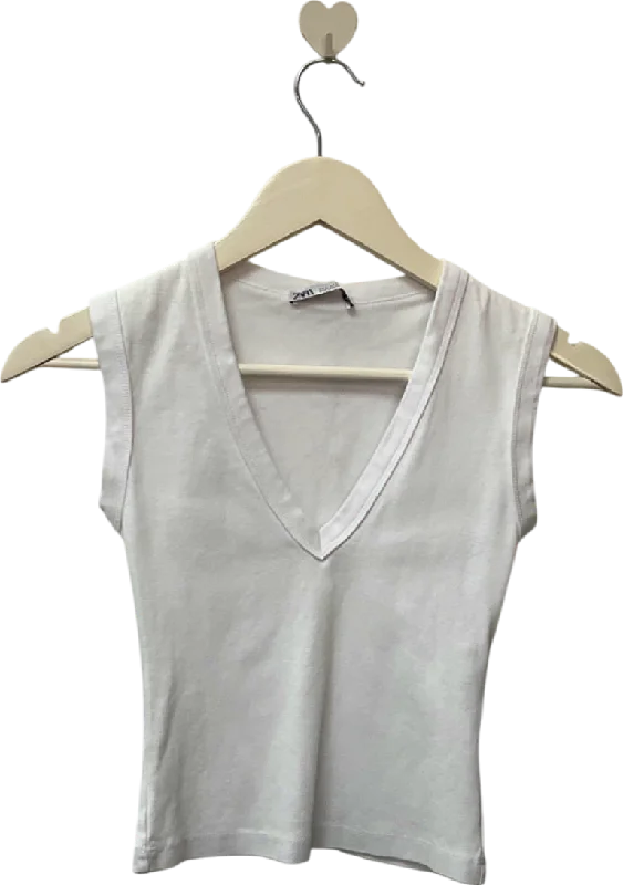 Women's Shirred SweatersZara White V-Neck Sleeveless Top UK S