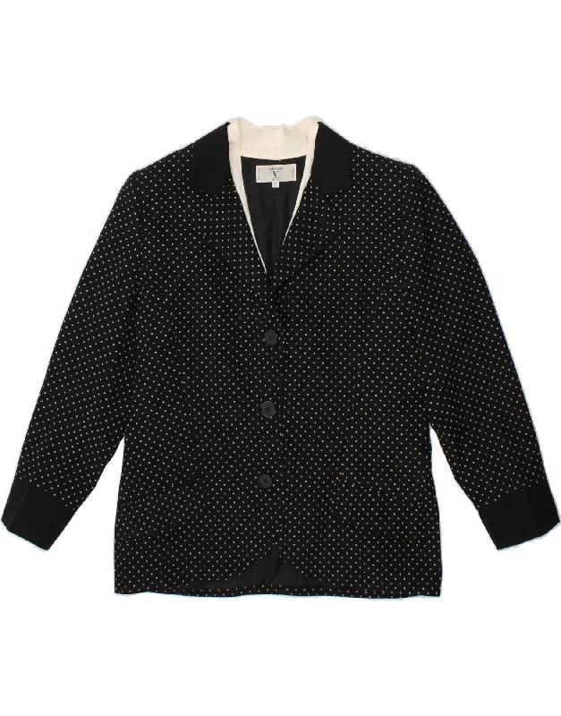 Women's Coats with PocketsVALENTINO Womens 3 Button Blazer Jacket IT 48 XL Black Polka Dot Wool