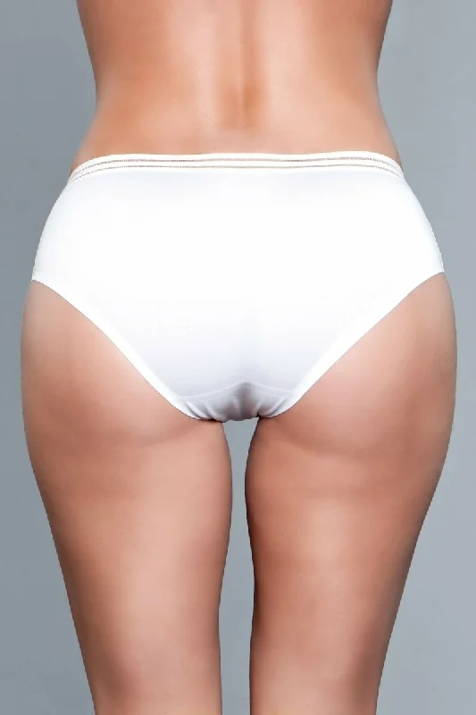 stretchable satin hipster panties with a lace trim and sheer overlay for a luxurious and seductive appeal1848 Roxy Panty White