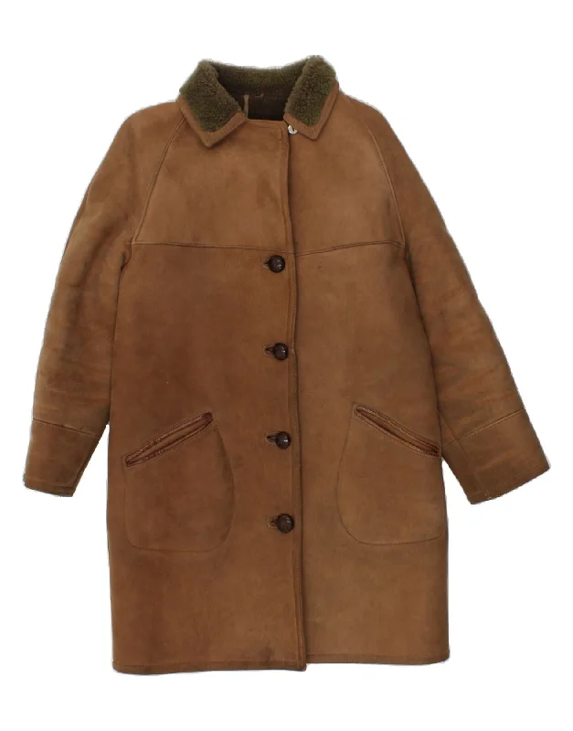 Women's Coats with Fur Trimmed SleevesVINTAGE Womens Shearling Coat UK 14 Medium Brown