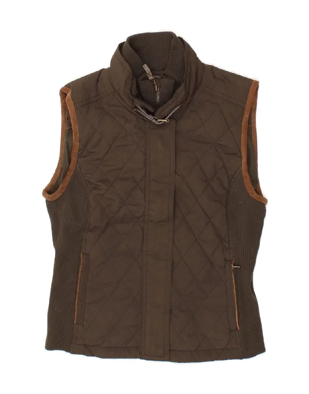 Women's Winter CoatsMASSIMO DUTTI Womens Quilted Gilet UK 10 Small Brown Cotton