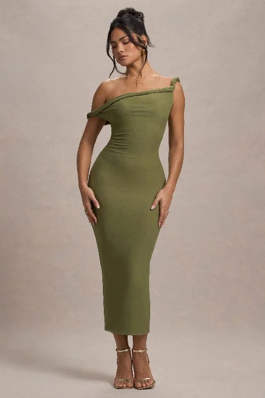 Women's Mini DressesSalome | Olive Twisted Asymmetric Midi Dress