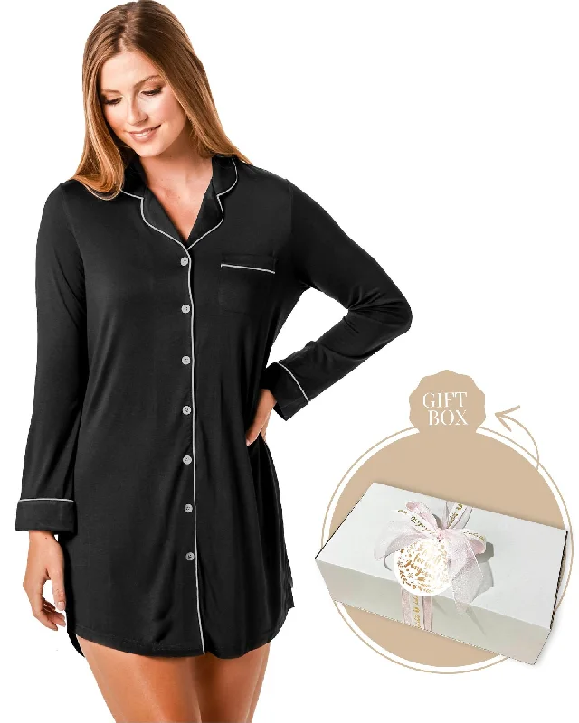 women's pajamas for those who appreciate soft, breathable fabricsBamboo Night Shirt + Candle Gift Box Black