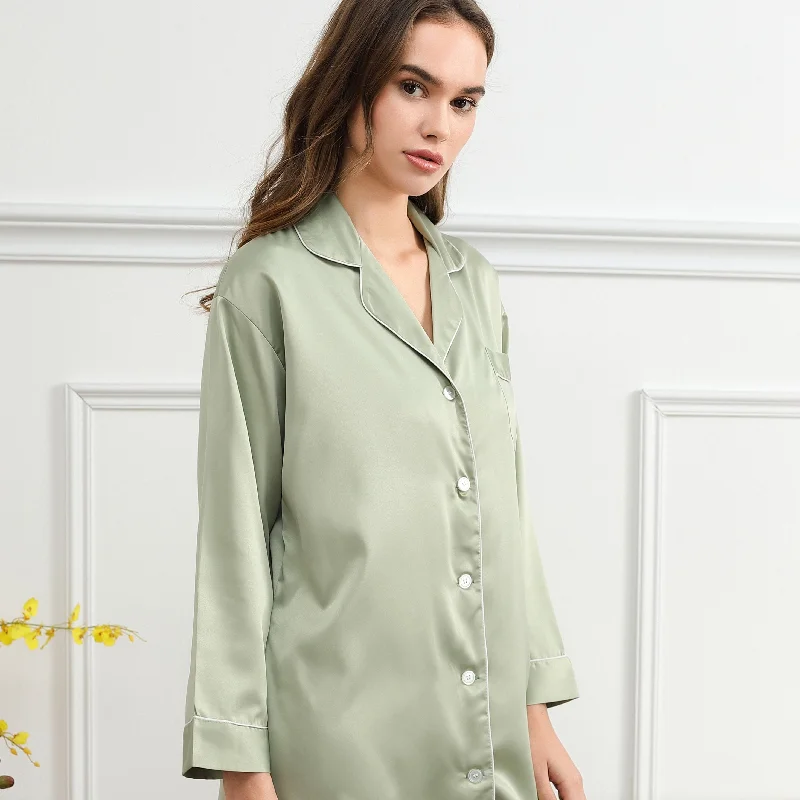 women's pajamas for hot summer nightsSage Green Satin Sleepshirt