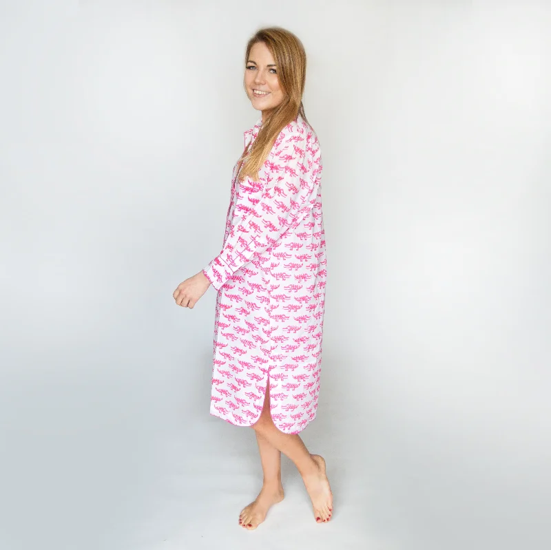 women's pajamas designed for sleepCotton Night-shirt - Pink Crocodile Print