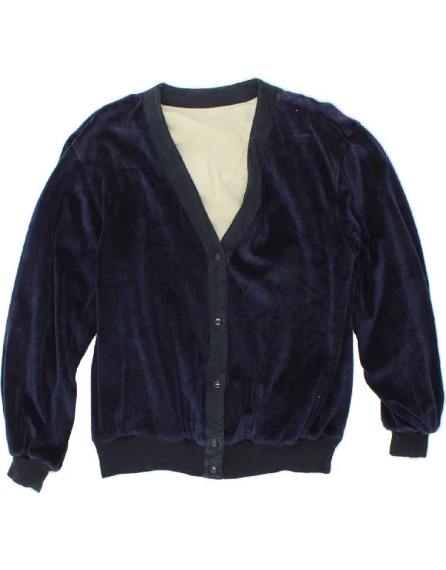 Women's Coats with ButtonsVINTAGE Womens Velvet Bomber Jacket UK 14 Medium Navy Blue