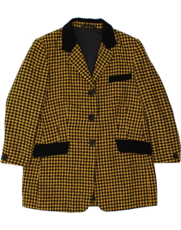 Women's Long CoatsVINTAGE Womens 3 Button Blazer Jacket UK 18 XL Yellow Gingham