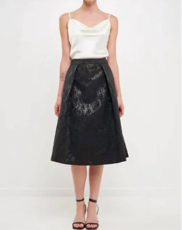 Women's Fall SkirtsMetallic Jacquard Flare Midi Skirt In Black