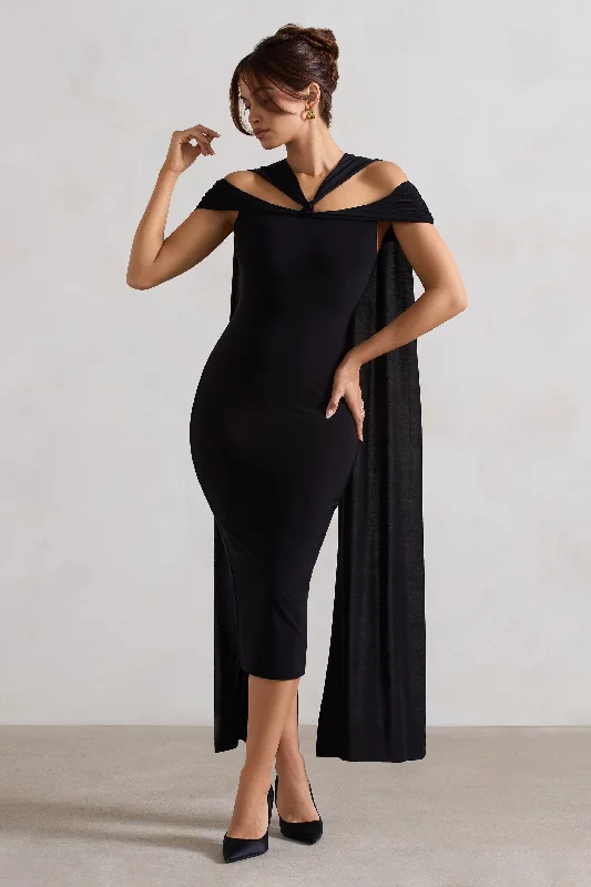  Women's A-Line DressesGalia | Black Strappy Midi Dress With Drape