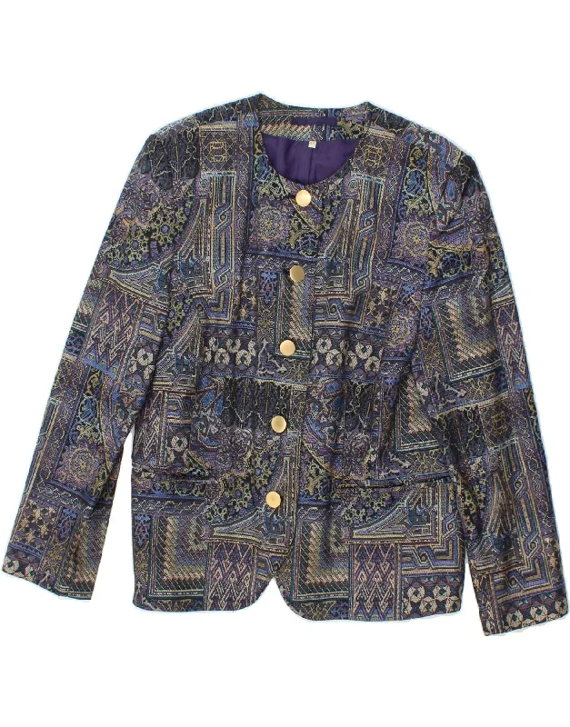 Women's Coats with Fur Trimmed ButtonsVINTAGE Womens 5 Button Blazer Jacket IT 44 Medium Purple Patchwork