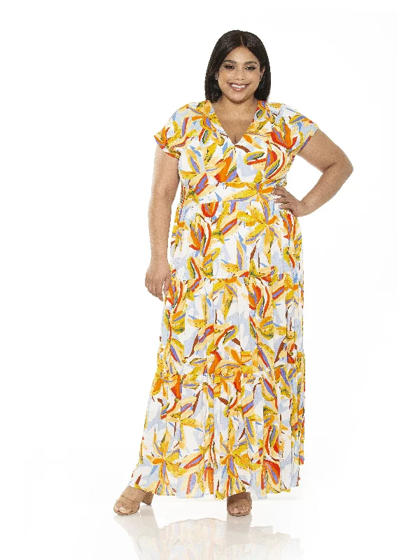 Women's Narrow Collar DressesSummer Maxi Dress - Plus Size