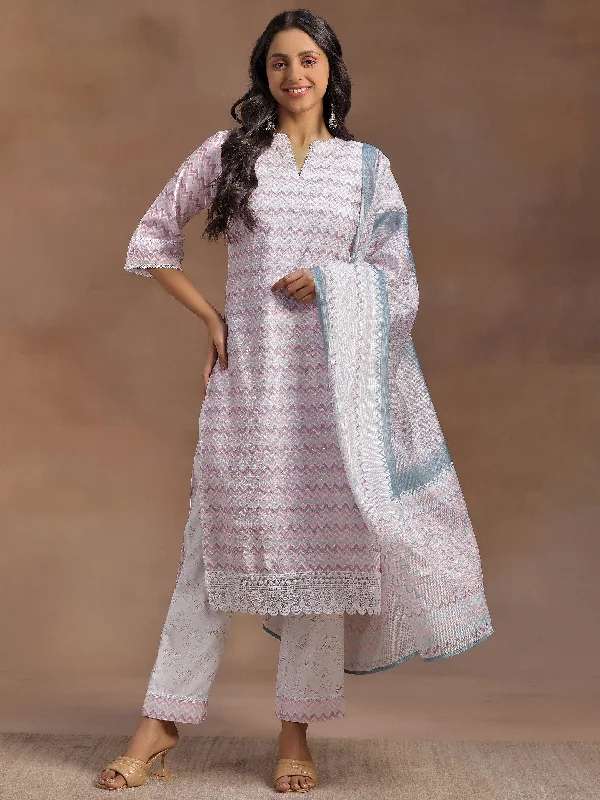 Women's Jumpsuits with SleevesPink Embroidered Cotton Blend Straight Suit With Dupatta