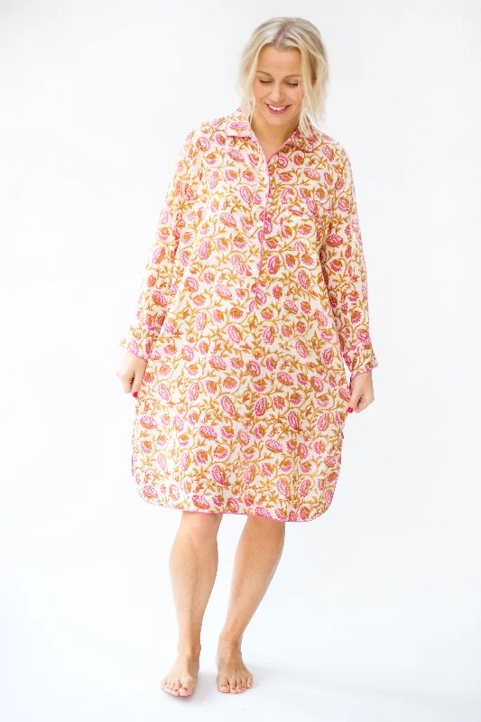 women's pajamas for a relaxing weekendCotton Night-shirt - Pretty Pink Floral Print