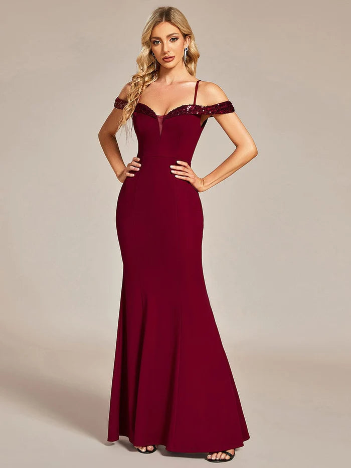 Women's Round-Neck DressesElegant Fishtail Bodycon Evening Dress with Spaghetti Straps