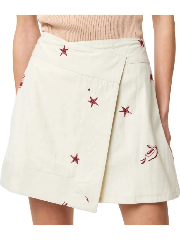 Women's Elegant SkirtsSabo Park Life Embroidered Faux Wrap Skirt In Cream/red Multi