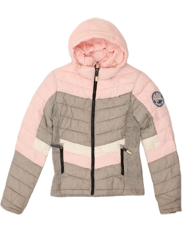 Women's Wool CoatsSUPERDRY Womens Hooded Padded Jacket UK 8 Small Pink Colourblock Polyester