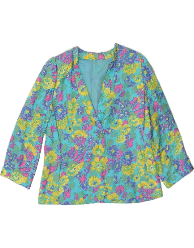 Women's Coats with PocketsVINTAGE Womens 1 Button Blazer Jacket UK 14 Medium Blue Floral