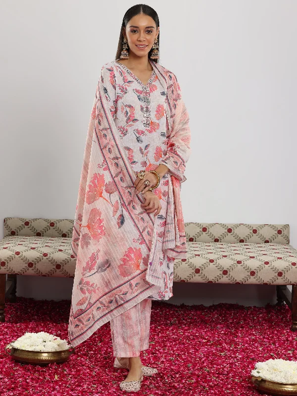 Women's Jumpsuits with Straight HemOff White Printed Linen Straight Suit With Dupatta