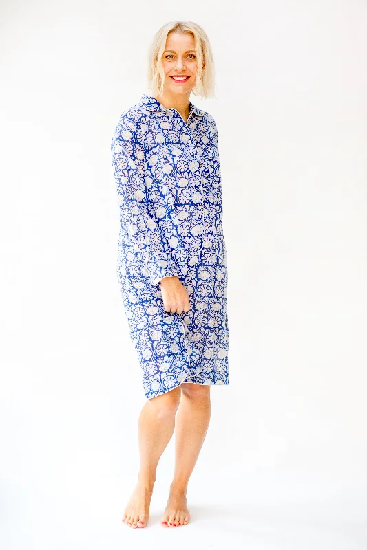 women's pajamas for those who cherish softnessCotton Night-shirt - Blue & White Print