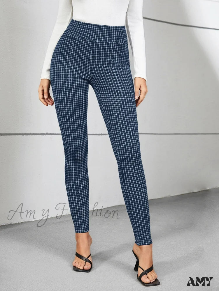 Women's Jodhpurs with Peter Pan CollarAmy Fashion - Plaid Print Skinny Pants