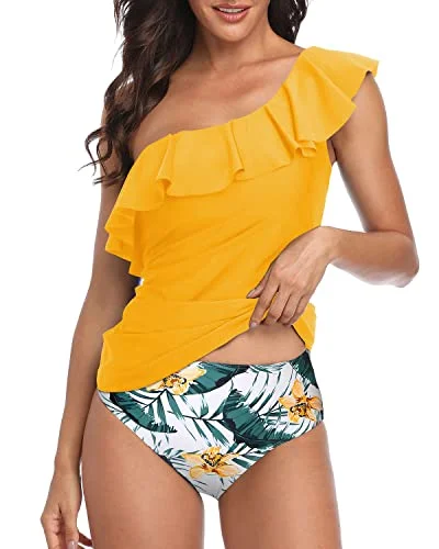 Slimming Swimsuits For Women Flounce Tankini Set-Yellow Flowers