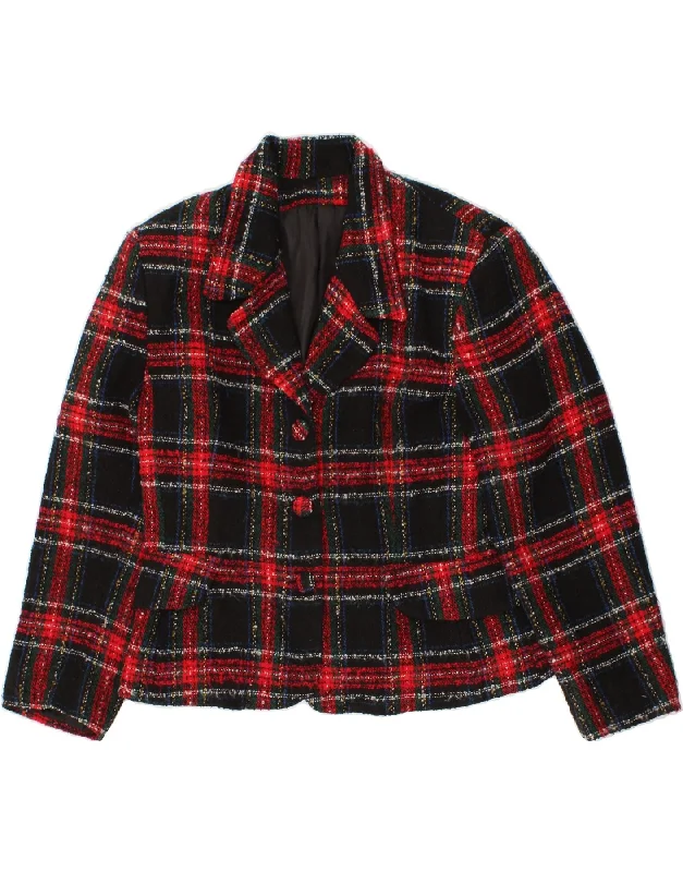 Women's Coats with Fur Trimmed PocketsVINTAGE Womens 3 Button Blazer Jacket IT 46 Large Red Plaid Wool