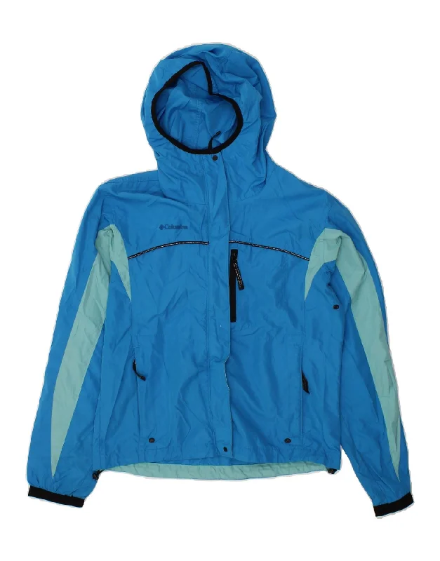 Women's Coats with Fur Trimmed ButtonsCOLUMBIA Womens Hooded Rain Jacket UK 14 Medium Blue Colourblock Polyester