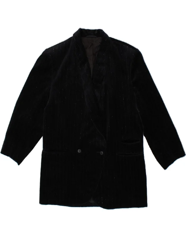 Women's Coats with Fur Trimmed HoodVINTAGE Womens Blazer Jacket EU 38 Medium Navy Blue Striped