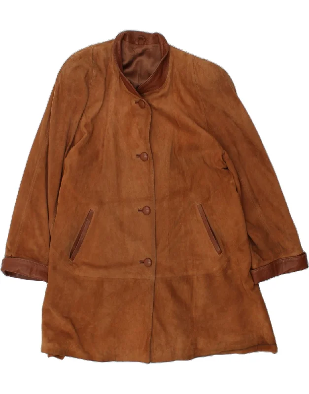 Women's Duffle CoatsVINTAGE Womens Suede Overcoat EU 42 Large Brown Leather