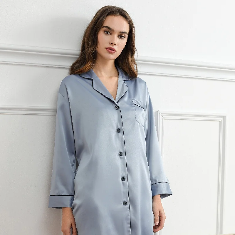 women's pajamas featuring animal printsDusky Blue Satin Sleepshirt