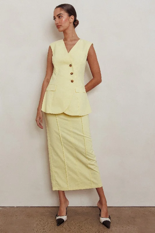 Women's Collarless SkirtsSweet Treat Column Midi Skirt Lemon