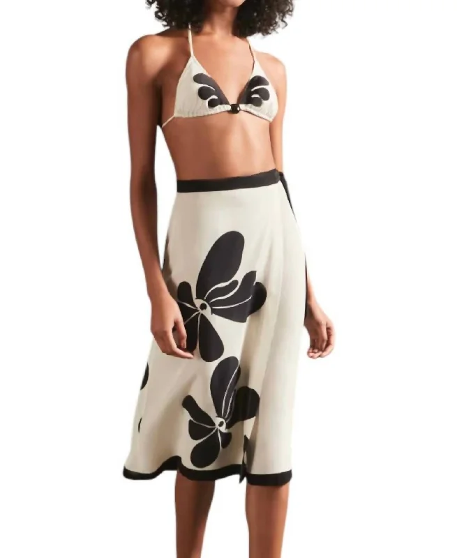 Women's Semi-Formal SkirtsFloral Pareo Skirt In Off White/black