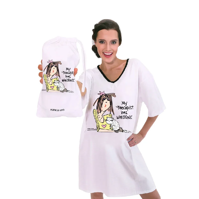 women's pajamas with a touch of whimsical funMY THERAPIST HAS WHISKERS, NIGHTSHIRT IN A BAG