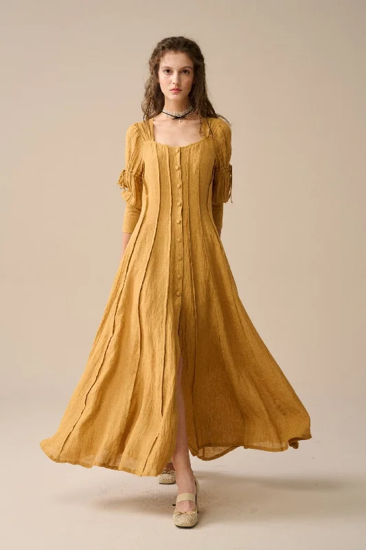 Women's Wrap DressesLaura 31 | Pintucked Maxi Linen Dress