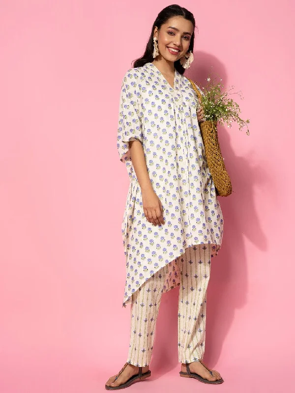 Women's Jumpsuits with Shirt CollarCream Printed Cotton Co-Ords