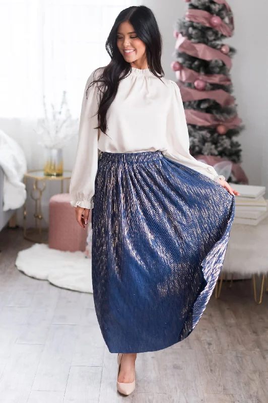 Women's Frayed Hem SkirtsWish Upon A Star Modest Metallic Skirt