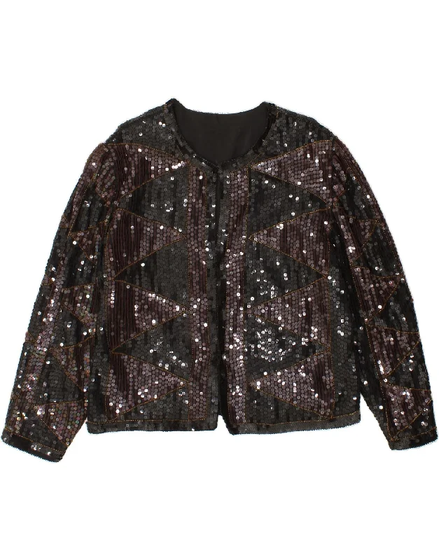 Women's Coats with PocketsVINTAGE Womens Sequin Blazer Jacket UK 14 Large Black Viscose