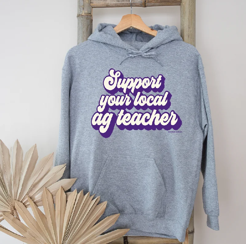 Women's Hooded Sweatshirts with Welt PocketsRetro Support Your Local Ag Teacher Purple Hoodie (S-3XL) Unisex - Multiple Colors!