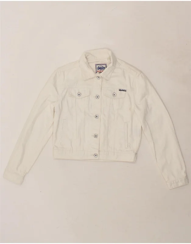 Women's Fur CoatsSUPERDRY Womens Crop Denim Jacket UK 8 Small White Cotton