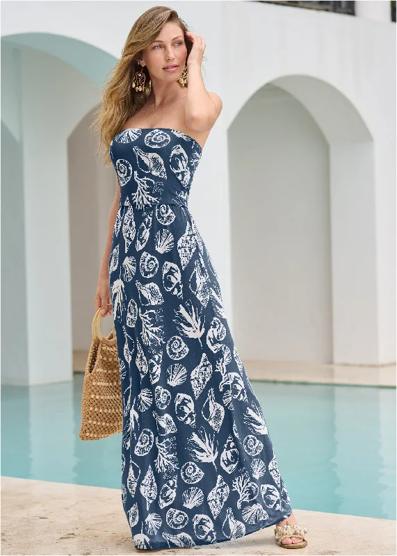 Women's Boat-Neck DressesConvertible Maxi Dress - Navy Multi