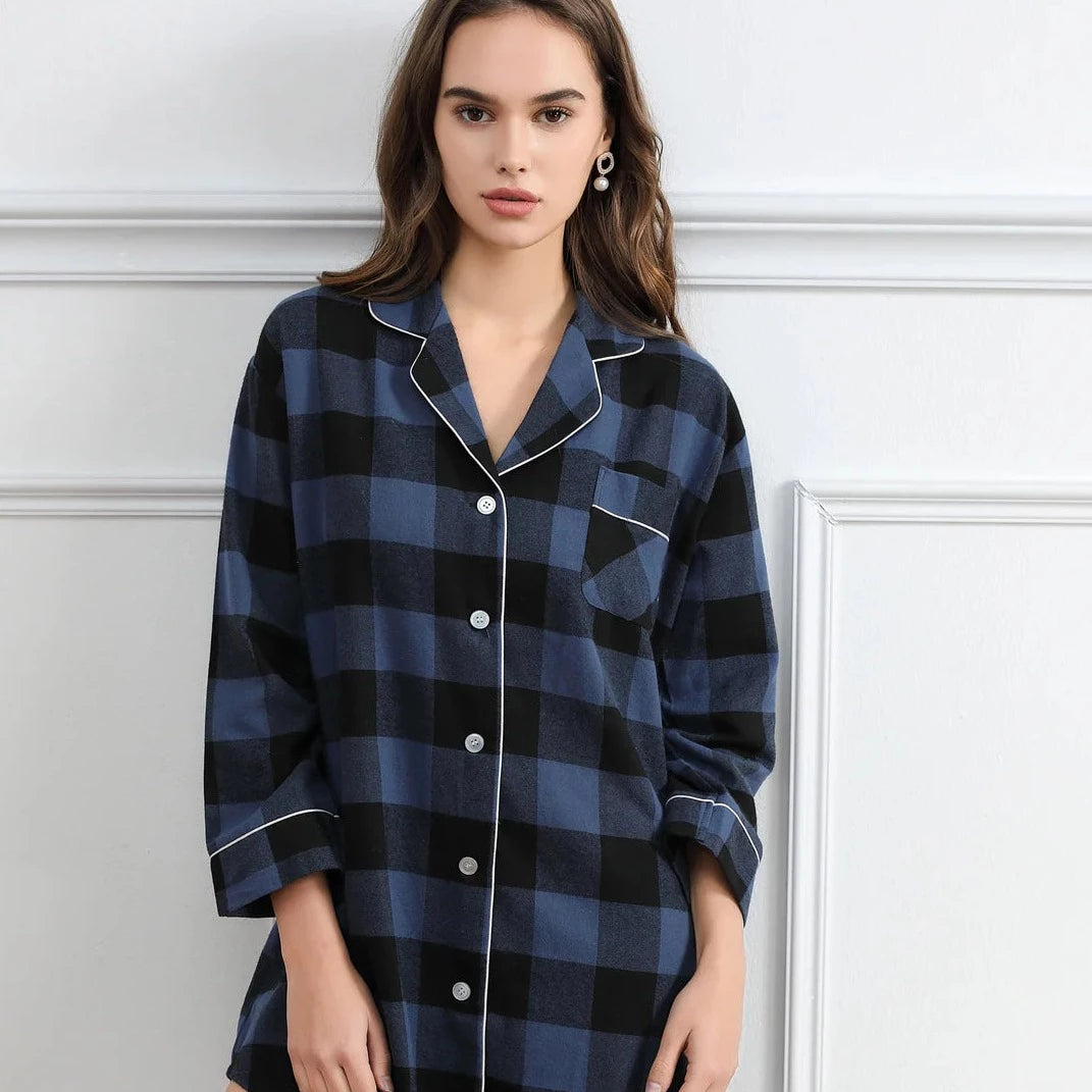 women's pajamas with a subtle shimmerBlue Plaid Sleepshirt