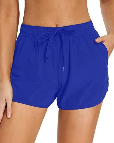 Elastic Waistband Boardshorts Swim Shorts For Women-Royal Blue