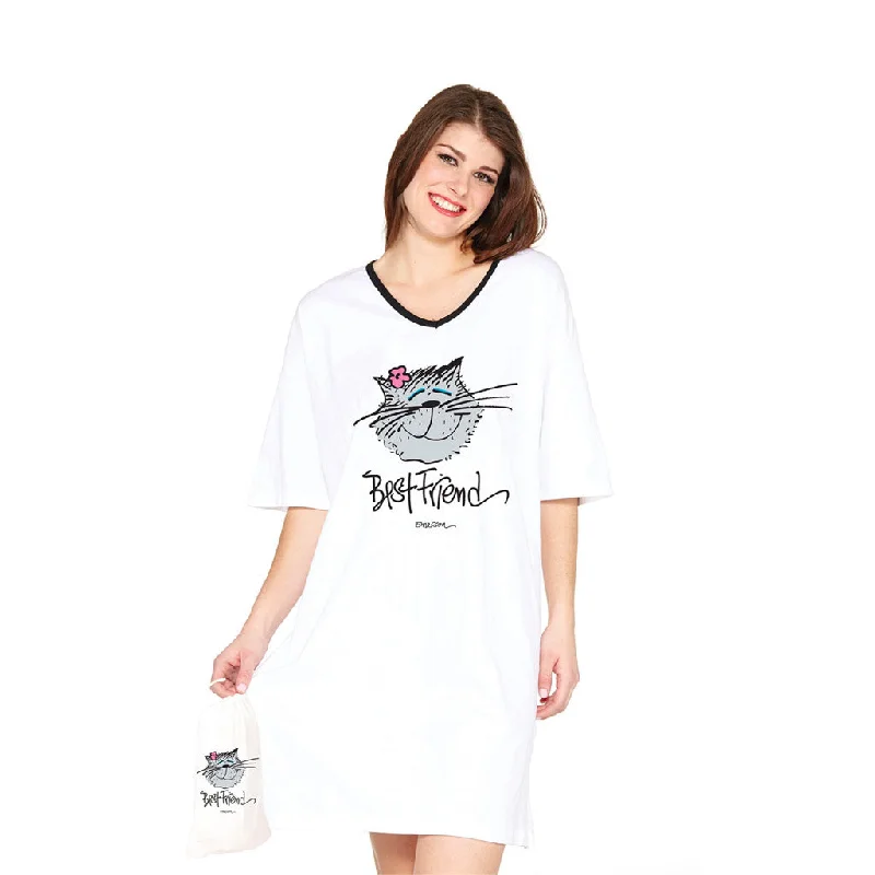 women's pajamas with a touch of luxuryBEST FRIEND CAT, NIGHTSHIRT IN A BAG